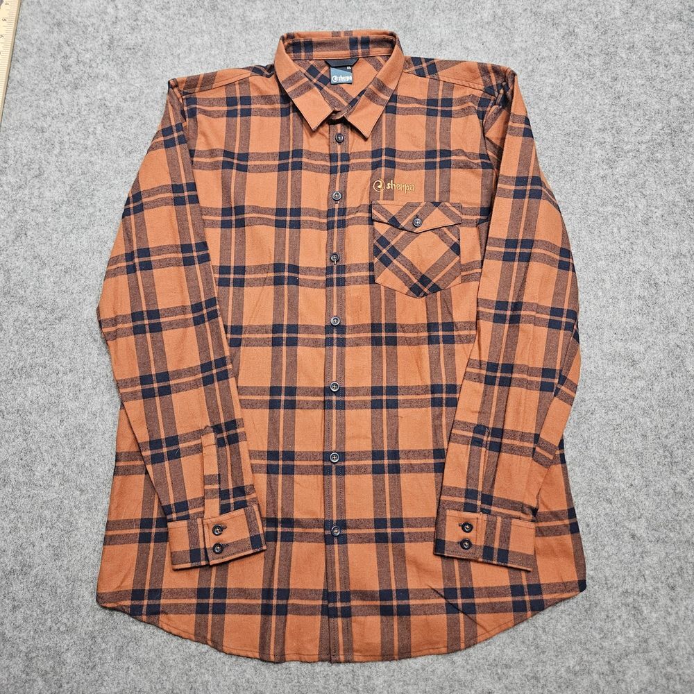 EUC Sherpa Men's Long Sleeve Button Down Shirt Color Green Plaid Size Large‎ L